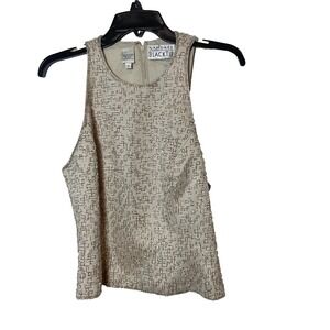 Nahdree BLACK TIE Embellished Sleeveless Tank Top Womens 10 Beige Beaded Zip Up